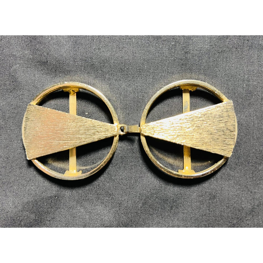Vintage Mid-Century Modernist Belt Buckle – Gold-Tone Geometric Art Deco Revival